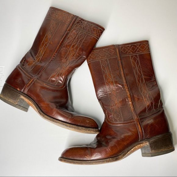 VINTAGE Johnston & Murphy Stovepipe Leather Cowboy Western Work Boots 8.5 Wide - Picture 2 of 9